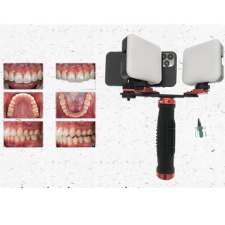 Suporte para celular e luz para fotografia odontológica